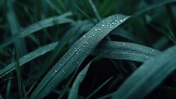 A close up of a green grass with water droplets photo