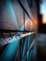 A wall with a blue and white design photo