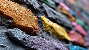 A close up of a wall with many different colored paint photo
