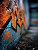 Orange graffiti on a wall photo
