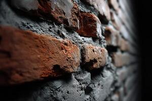 A close up of a brick wall with a light shining on it photo