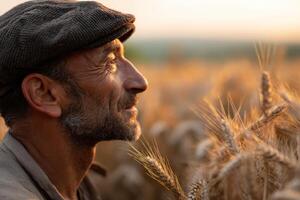 A man in a hat is looking at the sky photo