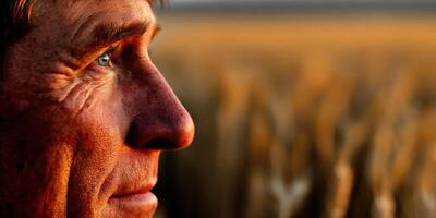 A man in a field looking off to the side photo