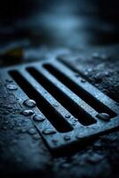 A drain with water drops on it photo