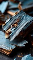 A pile of blue and gold paint on a black surface photo