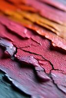 A close up of a colorful paint splattered on a surface photo
