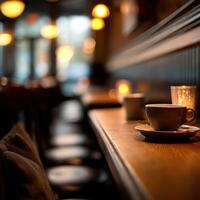 Coffee cup on a wooden table photo