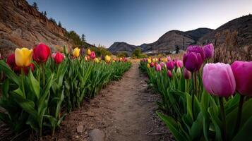 Colorful tulips in the mountains photo