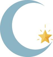 Crescent moon with shining golden star simple minimalist illustration vector
