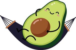 Happy avocado resting in black hammock illustration with green and brown colors vector