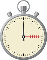 Stopwatch timer measuring precise seconds with red hand and silver body illustration vector