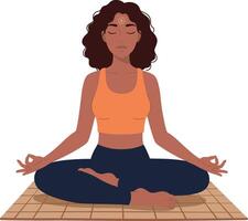 Woman practicing meditation in lotus pose on mat for mindfulness and relaxation illustration vector