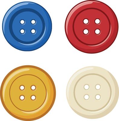 Colorful sewing buttons in blue red yellow and cream illustration set