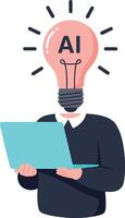 Artificial Intelligence Concept with Light Bulb Head and Laptop User Illustration vector
