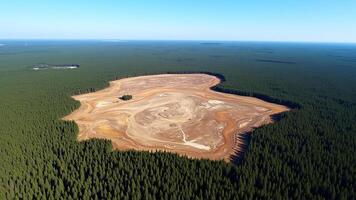 Deforested Area Surrounded by Forest, Aerial View photo