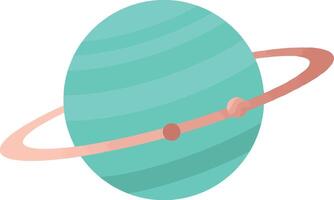 Planet with rings and orbiting moons illustration in turquoise and coral colors vector