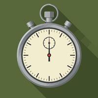 Stopwatch timer flat design on green background with long shadow illustration vector