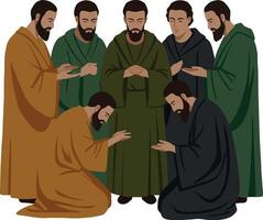 Group of men wearing robes in a biblical style illustration showing unity and prayer vector