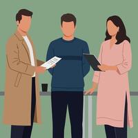 Group of business people discussing documents in office setting illustration vector