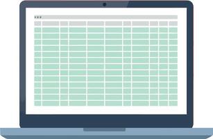 Laptop computer with spreadsheet data screen business technology illustration vector