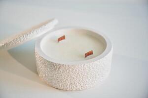 On white ,background. Handmade beautiful decorative candle photo