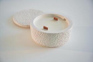 On white ,,background. Handmade beautiful decorative candle photo