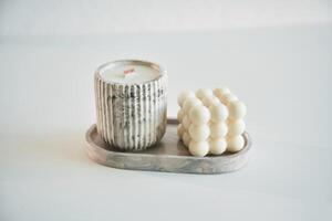 Handmade, beautiful ,decorative ,candle on the background photo