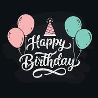 Happy Birthday Greeting with Pink and Green Balloons and Party Hat Illustration for Celebration vector