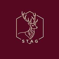 Stag logo design with elegant line art in hexagon shape on dark red background illustration vector