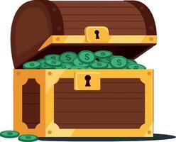 Treasure chest overflowing with green coins illustration for finance and wealth concepts vector
