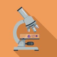 Microscope illustration with biological slide in flat style on orange background vector