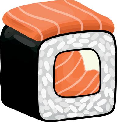 Salmon sushi roll illustration with rice and seaweed fresh seafood design
