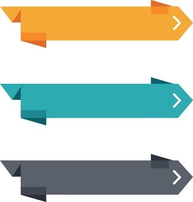 Colored arrow banners in orange teal and gray for graphic design and web navigation elements