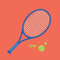 Tennis racket and ball illustration with orange background and blue handle design vector