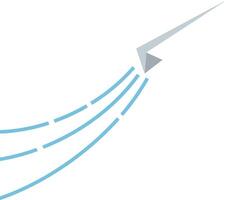Paper airplane flying with trailing blue lines minimal illustration design vector