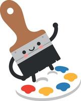 Cute paintbrush character with colorful paint palette illustration design vector
