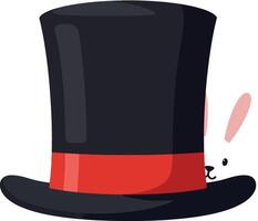 Black top hat with red band and hidden rabbit ears illustration vector