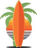 Surfboard with Palm Trees and Sunset Illustration for Summer Beach Design vector
