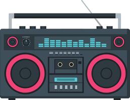 Retro boombox with cassette player and colorful equalizer graphic illustration vector