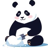 Cute panda playing with snow illustration in playful scene vector