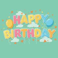 Happy birthday colorful balloons celebration design with clouds and confetti illustration vector