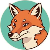 Fox Head Illustration with Orange and Cream Fur on Green Background Circle vector