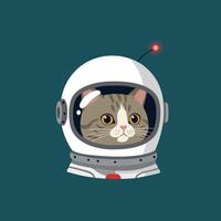 Cat wearing astronaut helmet with red light in illustration style vector