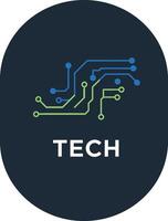 Tech logo design with blue and green circuit board elements on dark background illustration vector