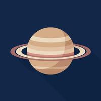 Saturn planet with rings flat illustration in dark blue background space design vector