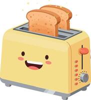 Cute smiling yellow toaster with two slices of toasted bread illustration vector