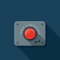 Red control knob on gray panel with long shadow flat design illustration vector