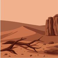 Desert landscape with dry branches and rocky formations in warm tones illustration vector