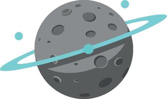 Gray cratered planet with cyan ring and orbiting moons illustration digital art vector