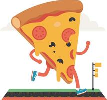 Pizza slice running marathon race with sneakers and happy expression illustration vector